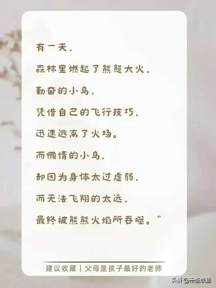 董宇辉说:当孩子缺乏自律时，就和他讲讲“懒鸟效应”，妈妈保存