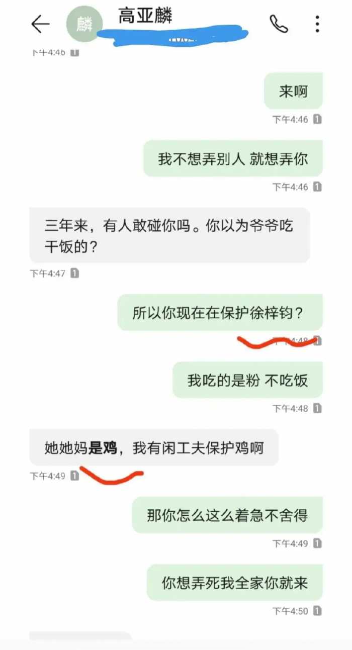 从高亚麟聊天记录对徐梓钧的称呼来看，2人就是“玩玩”的关系